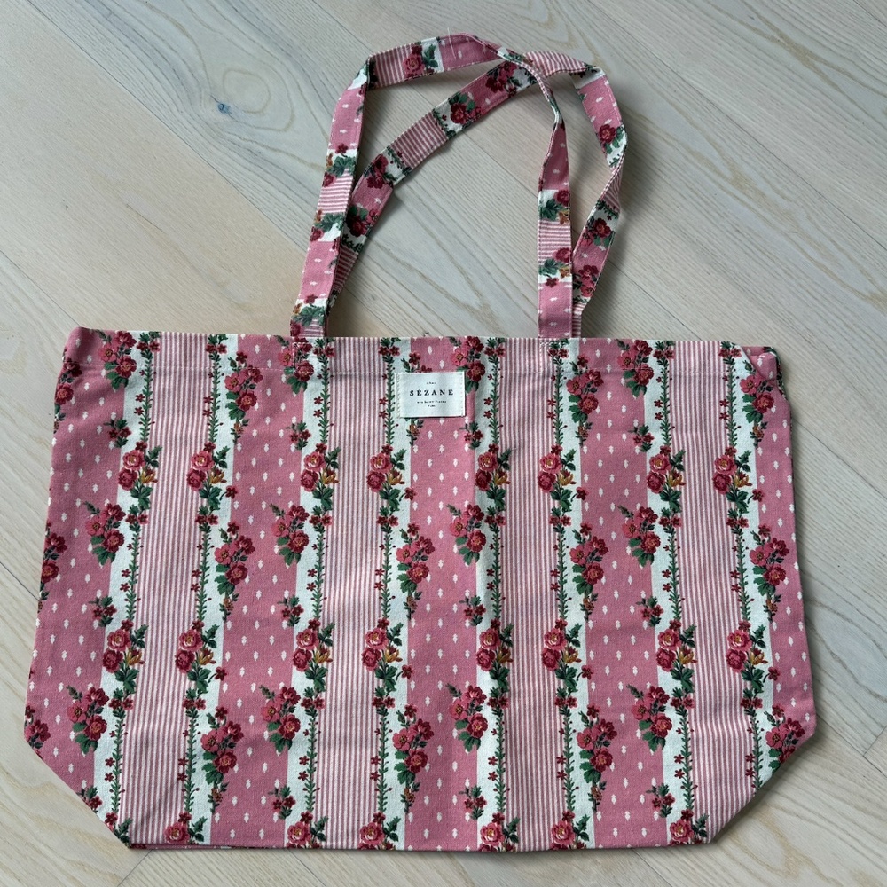 NEW Sézane Cotton Tote - Pink Rose pattern